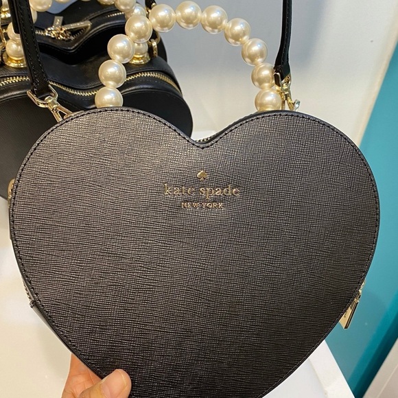 Kate Spade Love Shack Heart Pearl Handle Crossbody Black - Picture 11 of 14